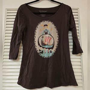 Blue Platypus - Brown Graphic 100% Cotton ¾ Sleeve Lightweight Top